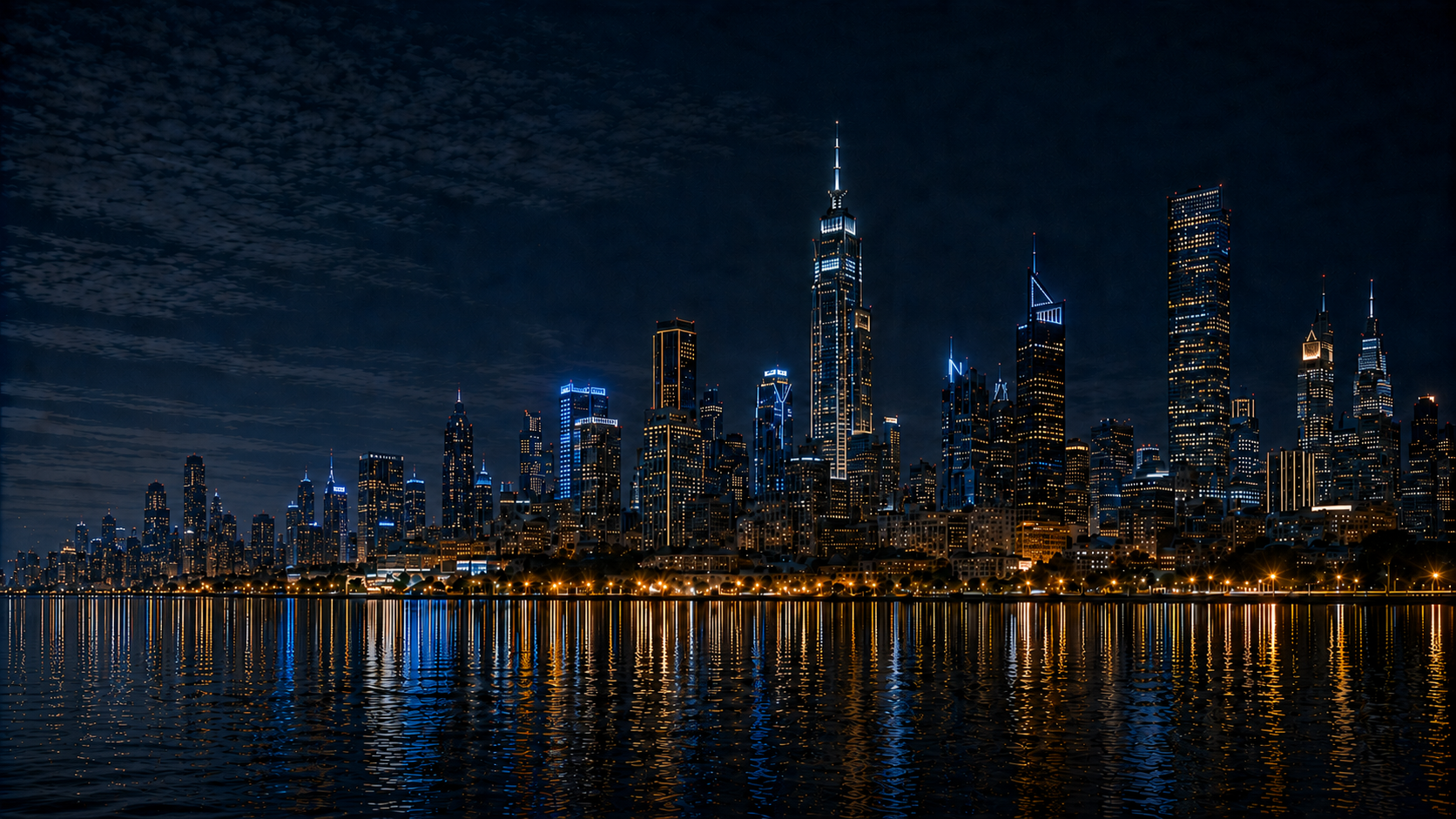Blue night skyline representing technology and connected systems
