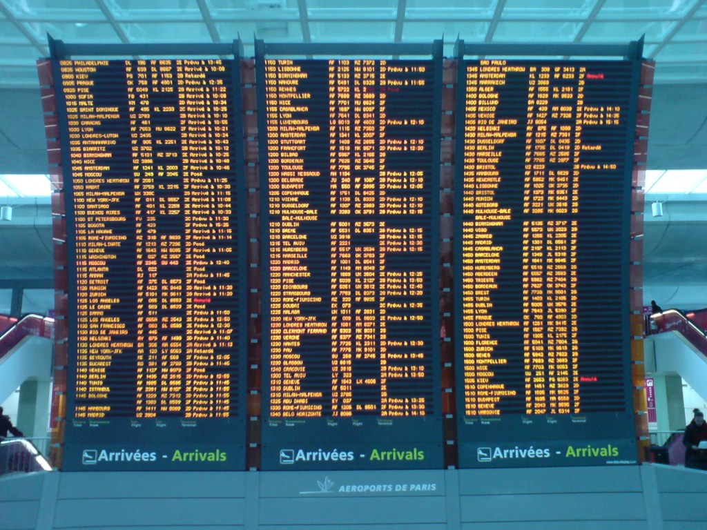 Large electronic information displays in a Paris airport environment