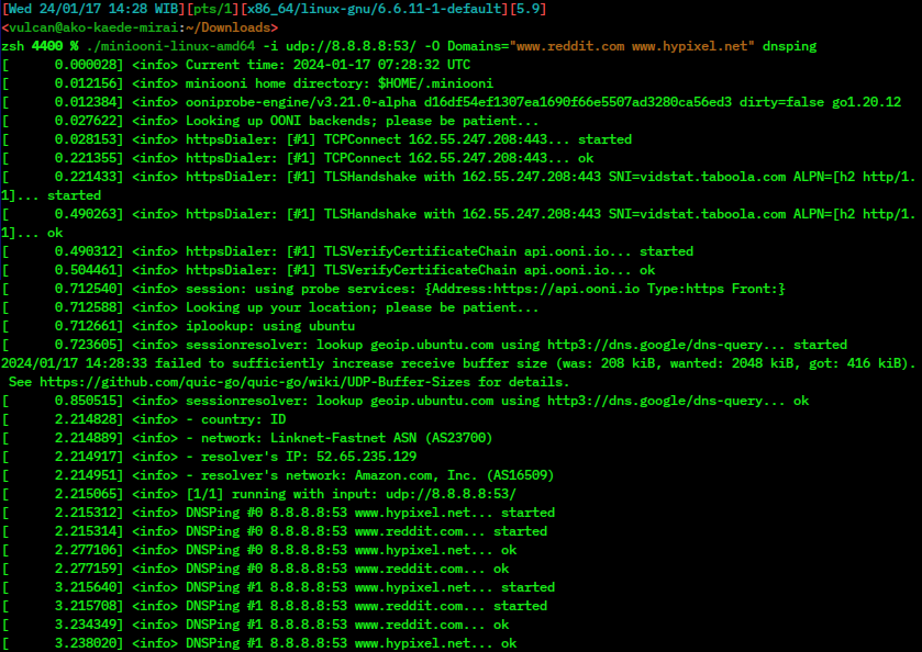 Linux command-line screenshot of open-source network testing software