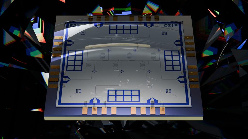 Illustrative rendering of a superconducting quantum processor chip