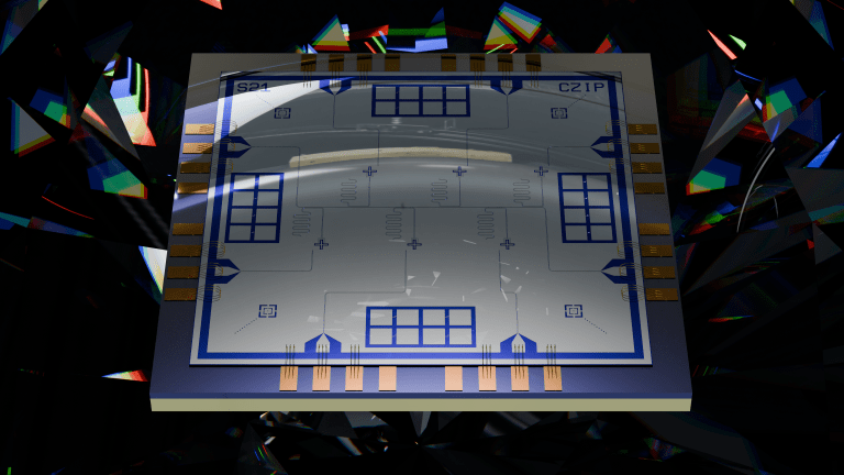 Illustrative rendering of a superconducting quantum processor chip