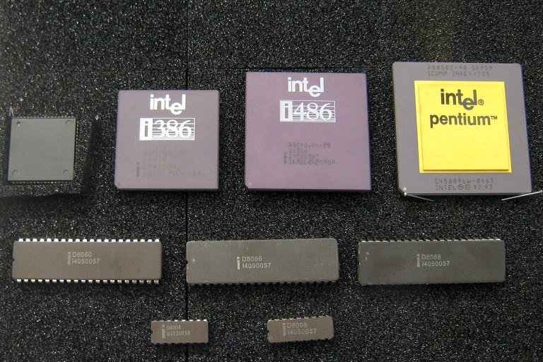 A collection of historical Intel microprocessors