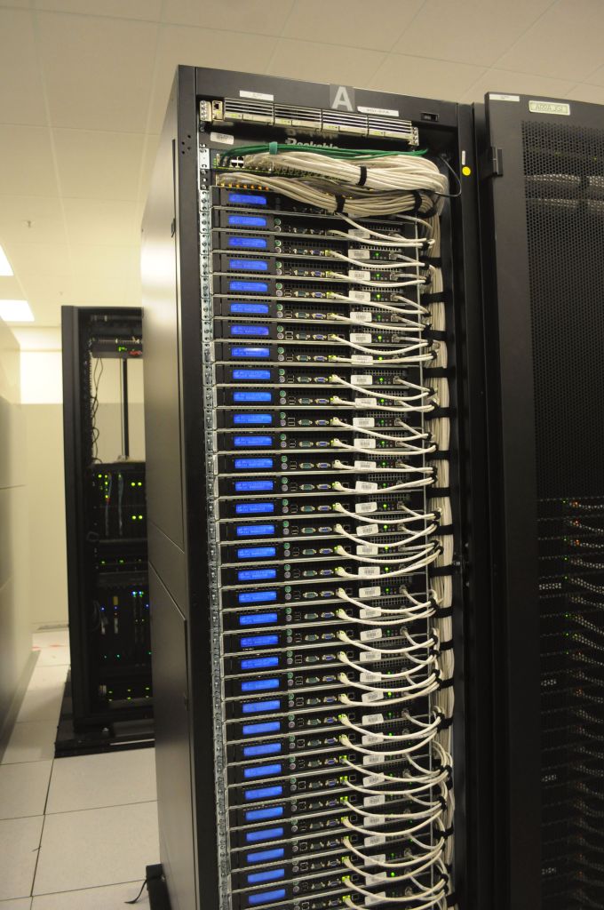 Rear view of server racks in a data center